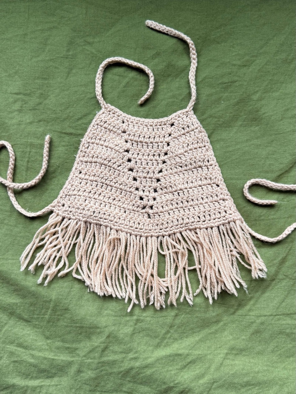 Handmade Cream Crochet Fringe Halter Top for Kids
